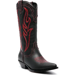 Black Embroidered Suede Western Boot