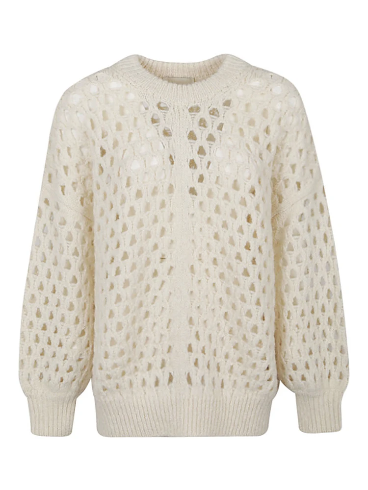 Wool Jumper With Balloon Sleeves And Crew Neck