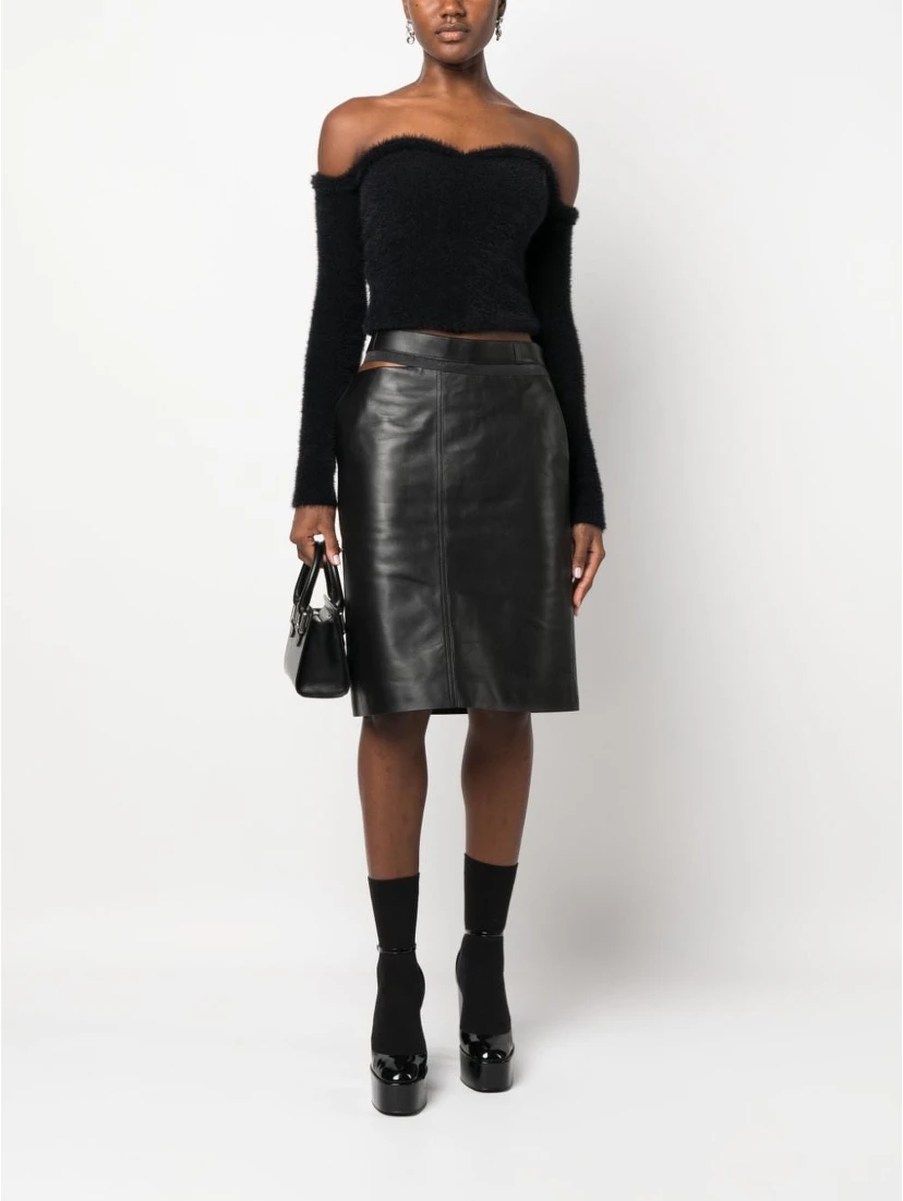 logo-waistband leather skirt