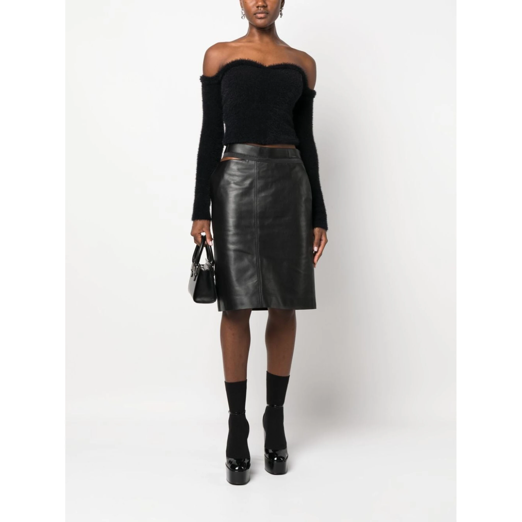 logo-waistband leather skirt