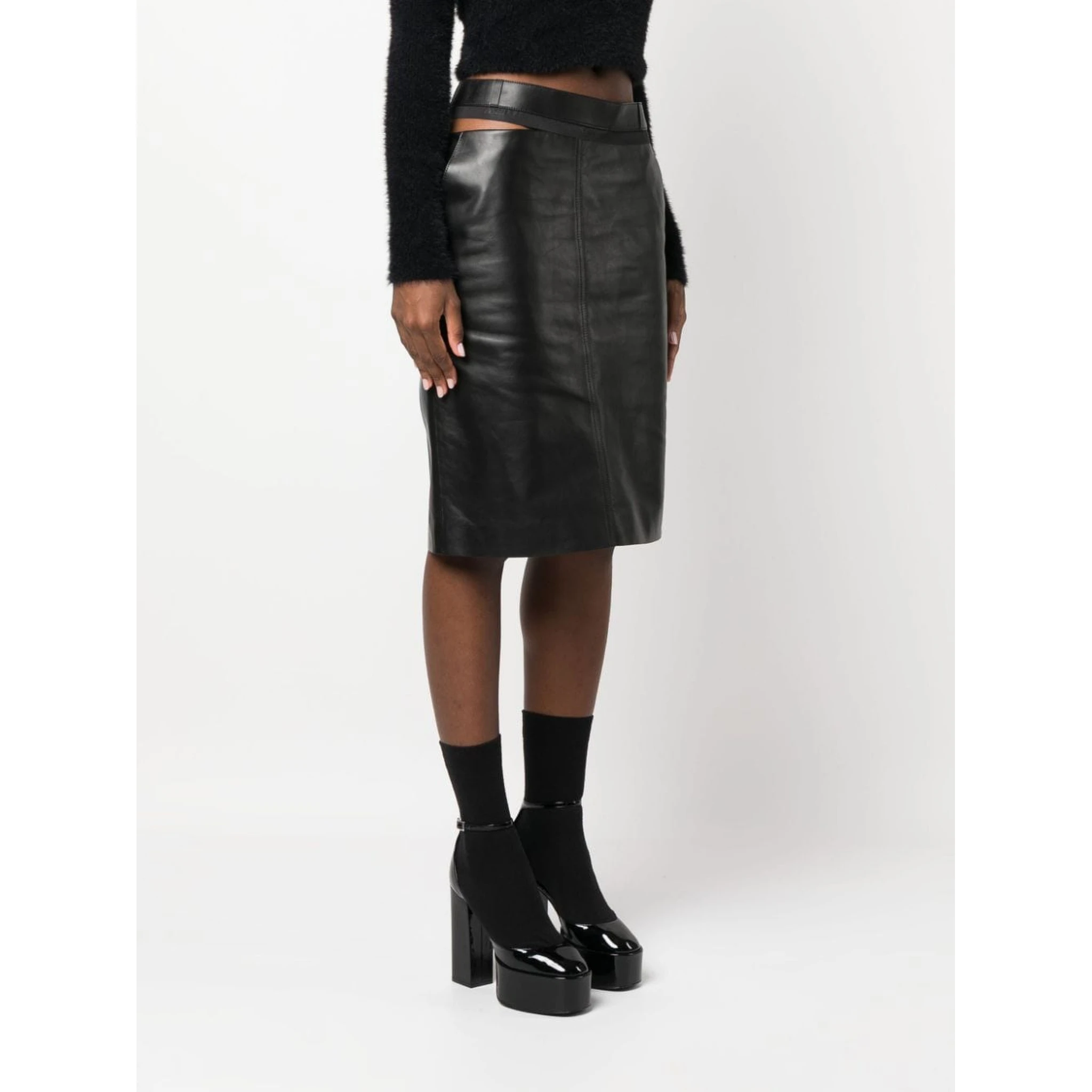 logo-waistband leather skirt