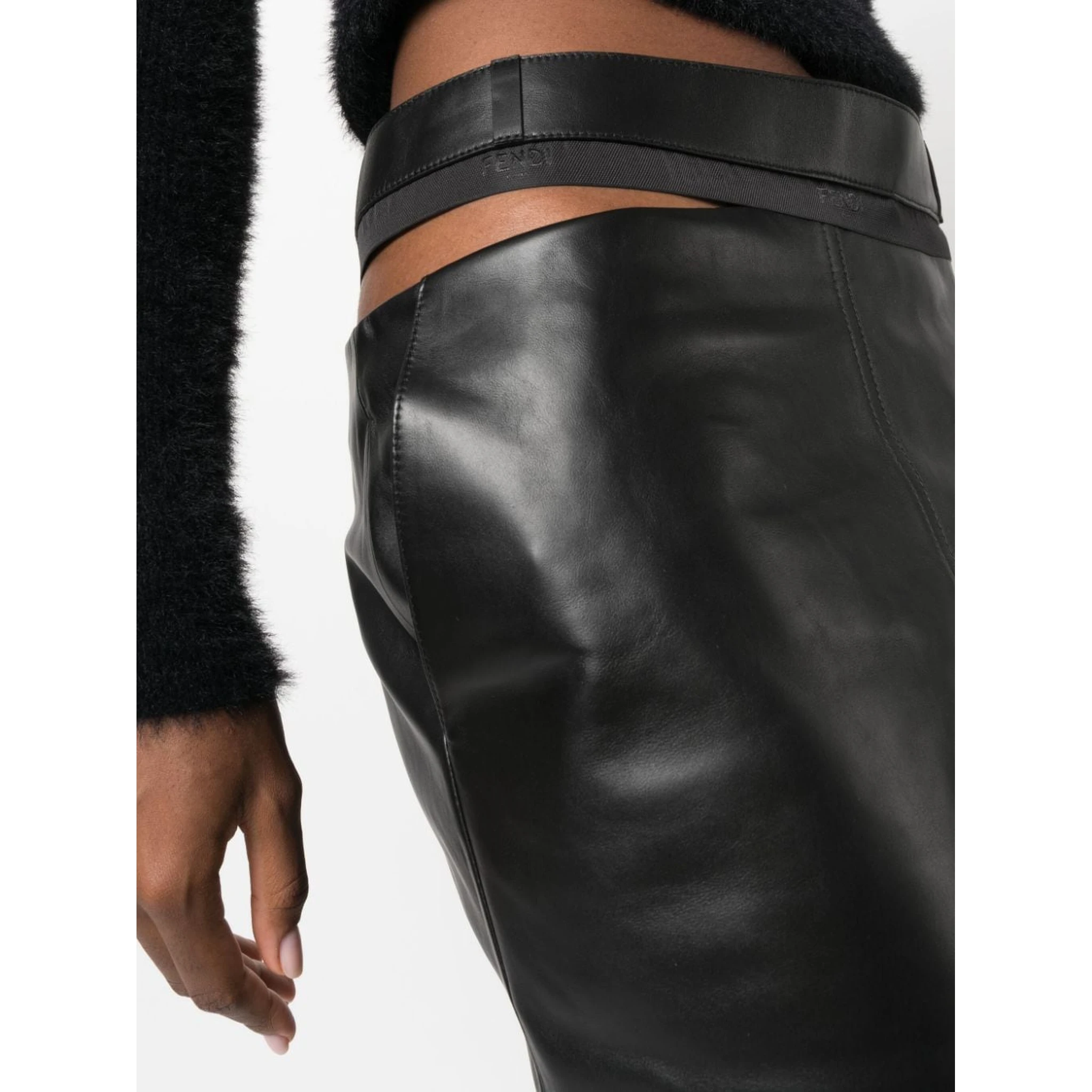 logo-waistband leather skirt