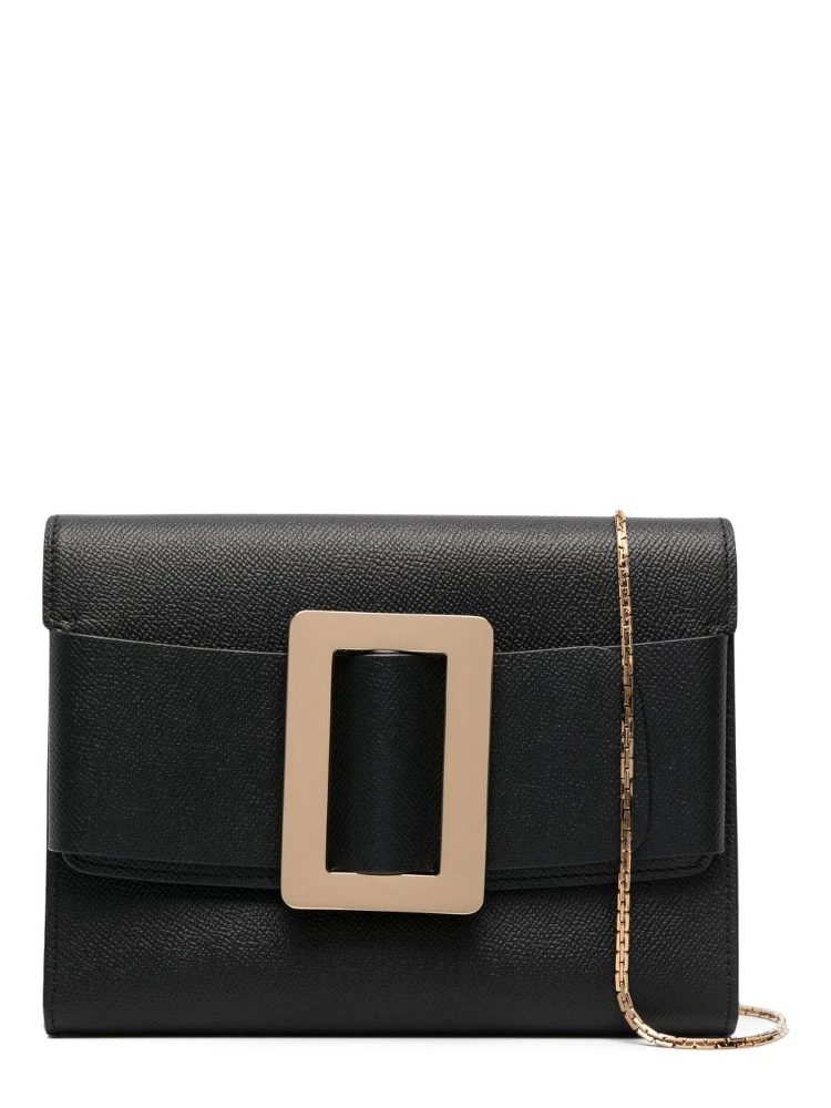 Buckle Travel Case Leather Crossbody Bag In Black