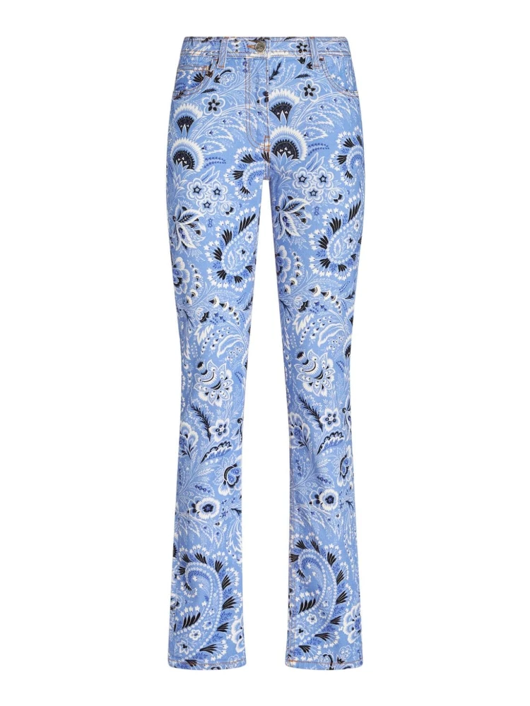 Denim Jeans With Printed Bandana And Paisley In Clear Blue