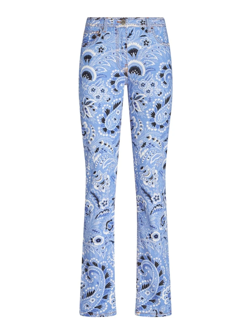 Denim Jeans With Printed Bandana And Paisley In Clear Blue