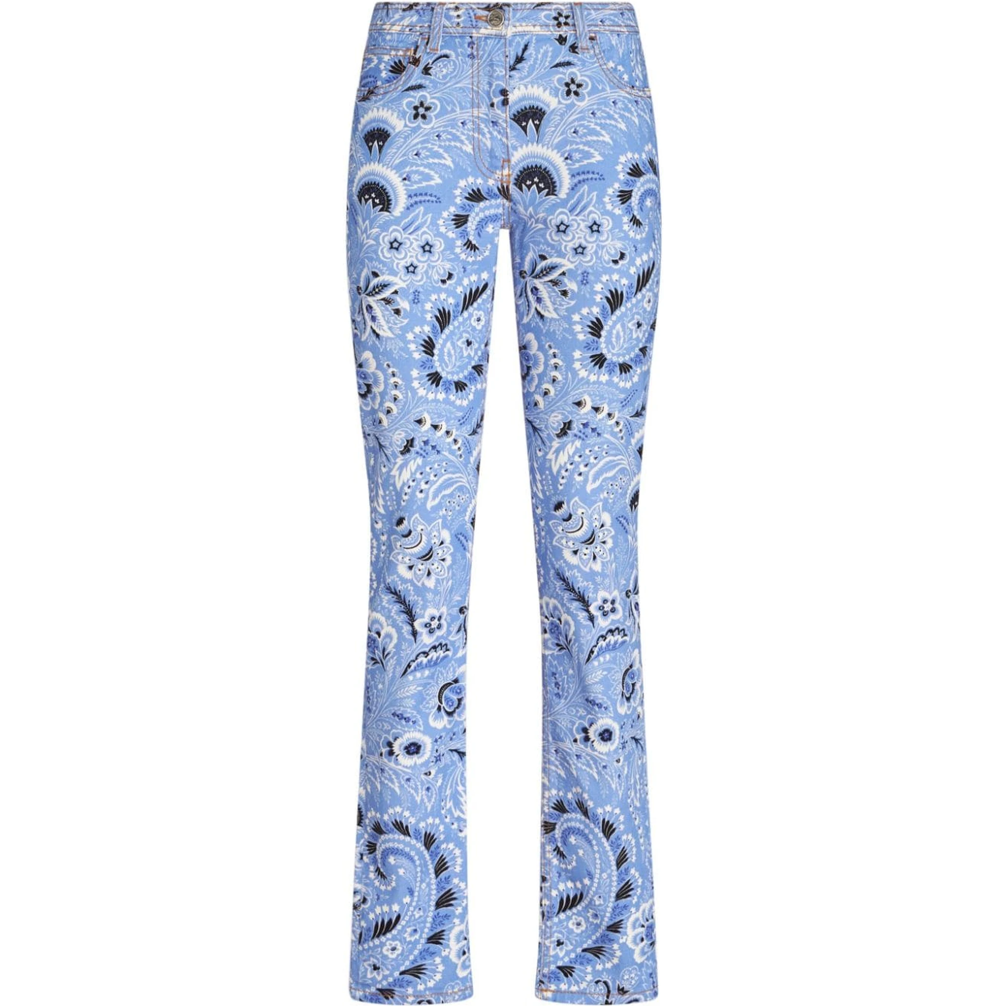 Denim Jeans With Printed Bandana And Paisley In Clear Blue