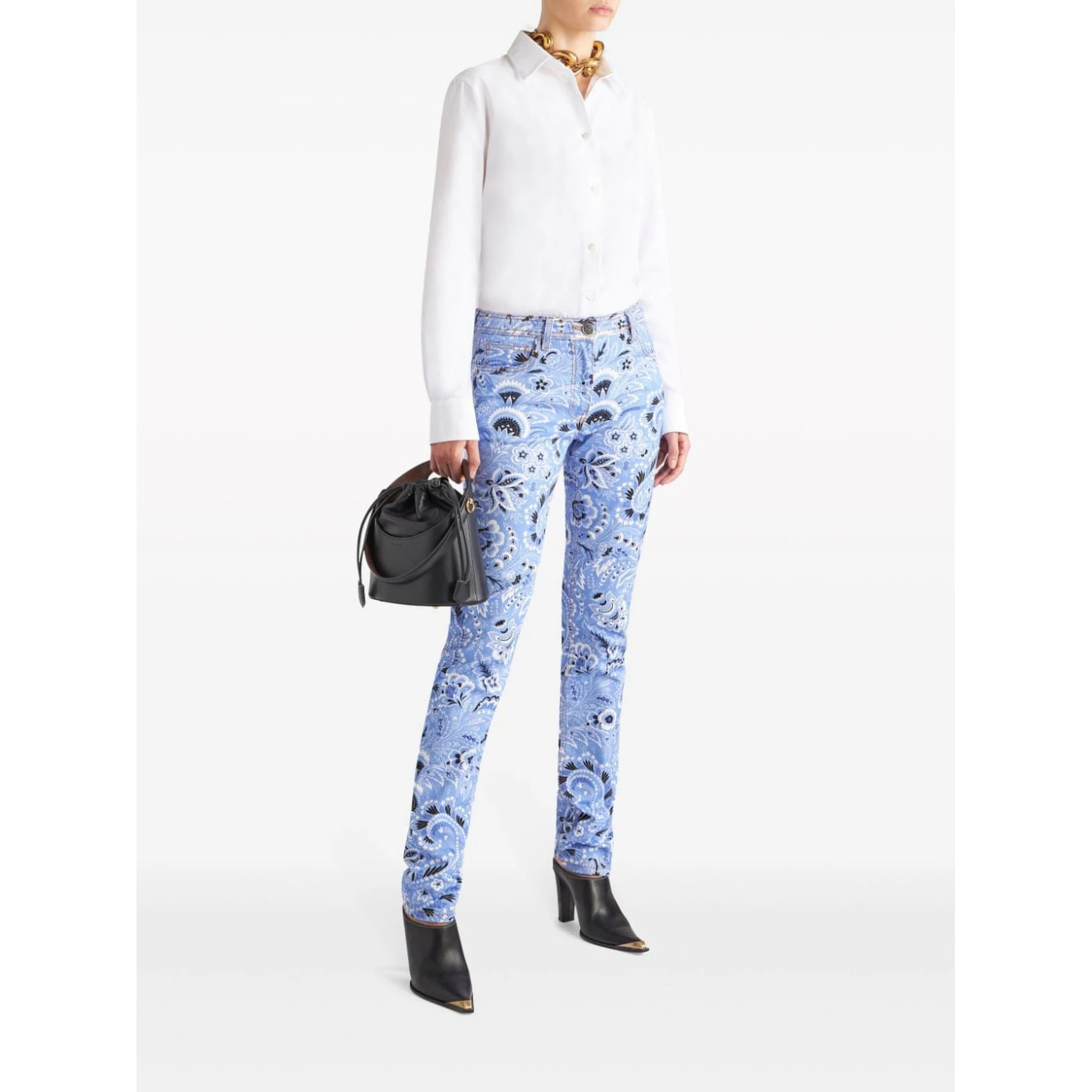 Denim Jeans With Printed Bandana And Paisley In Clear Blue
