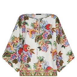 floral-print draped blouse