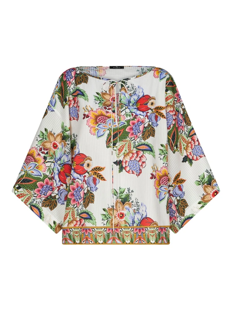 floral-print draped blouse