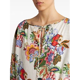 floral-print draped blouse