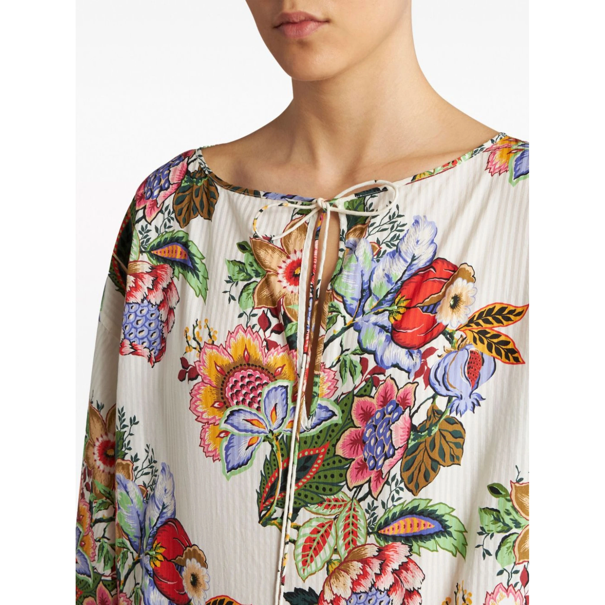 floral-print draped blouse