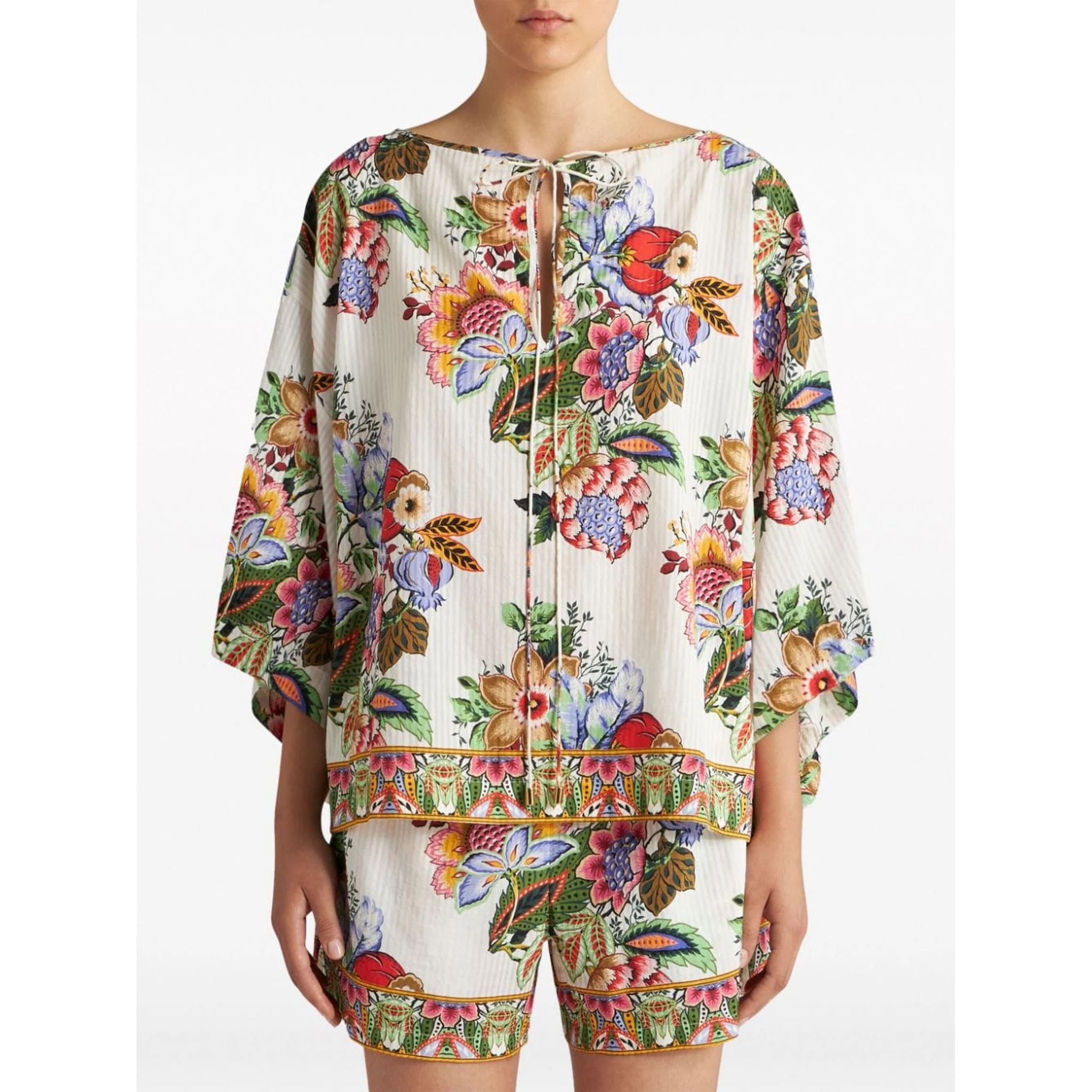 floral-print draped blouse