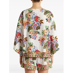 floral-print draped blouse