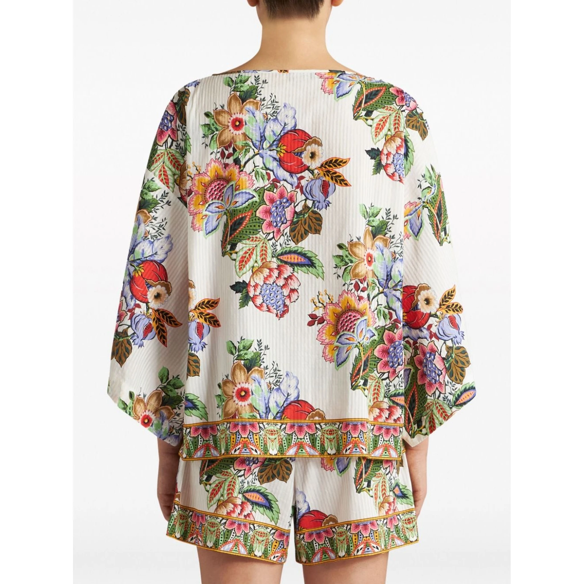 floral-print draped blouse