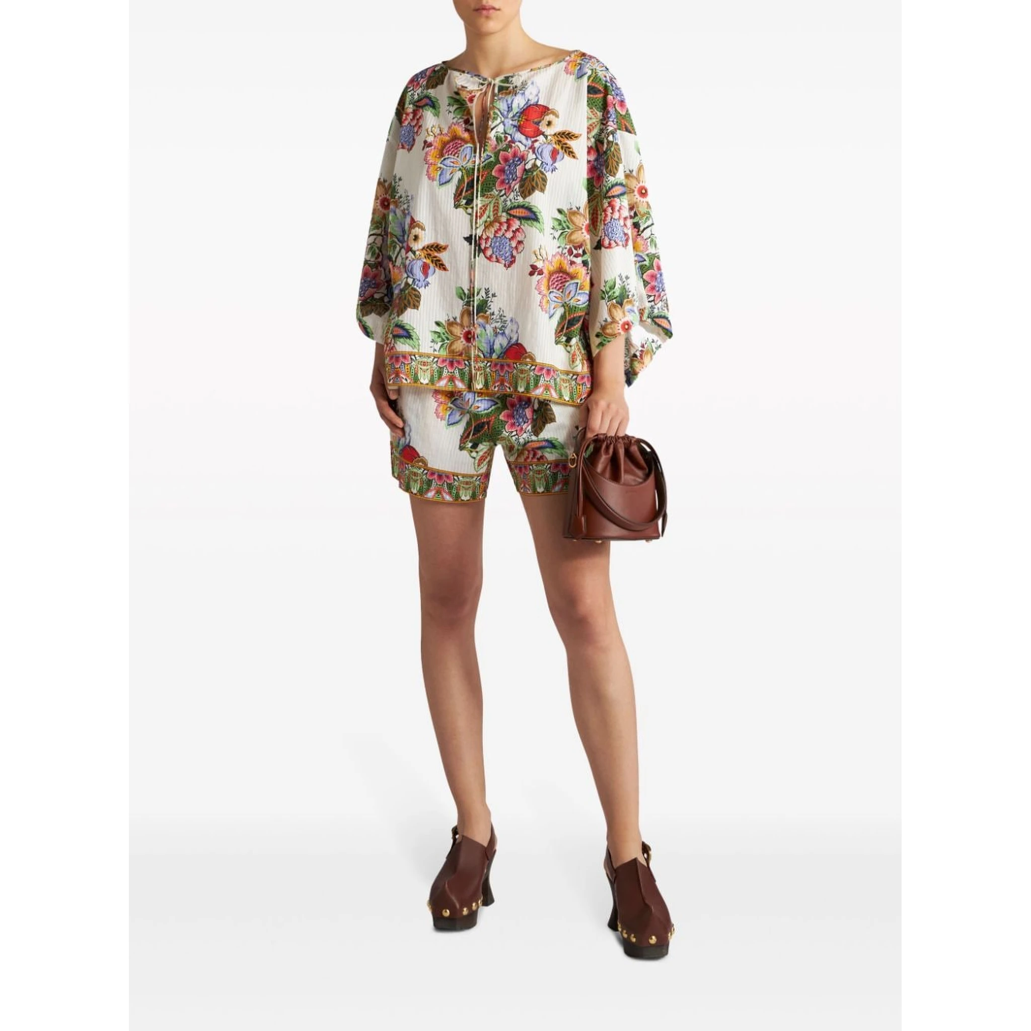 floral-print draped blouse