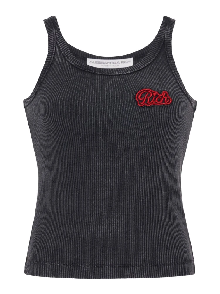 logo-appliqué ribbed tank top