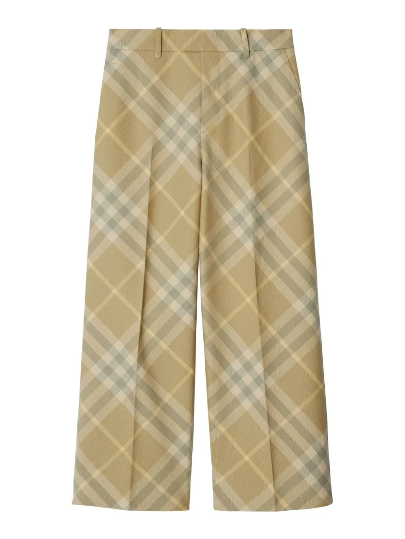 check-print tailored wool trousers