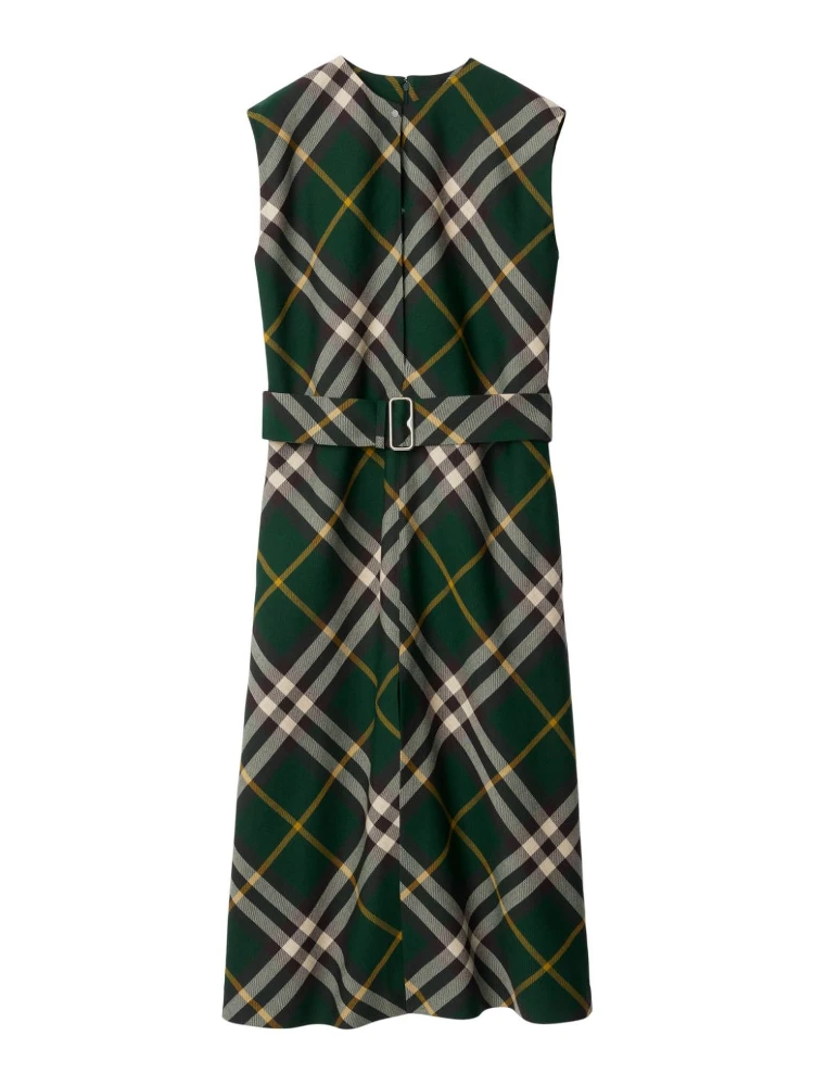 Check Motif Wool Midi Dress