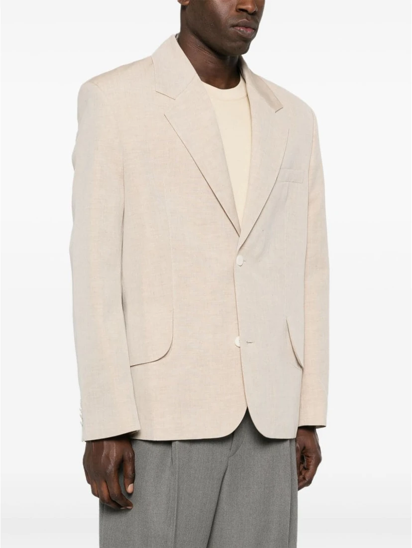Titolo Linen And Wool Single-breasted Blazer In Beige