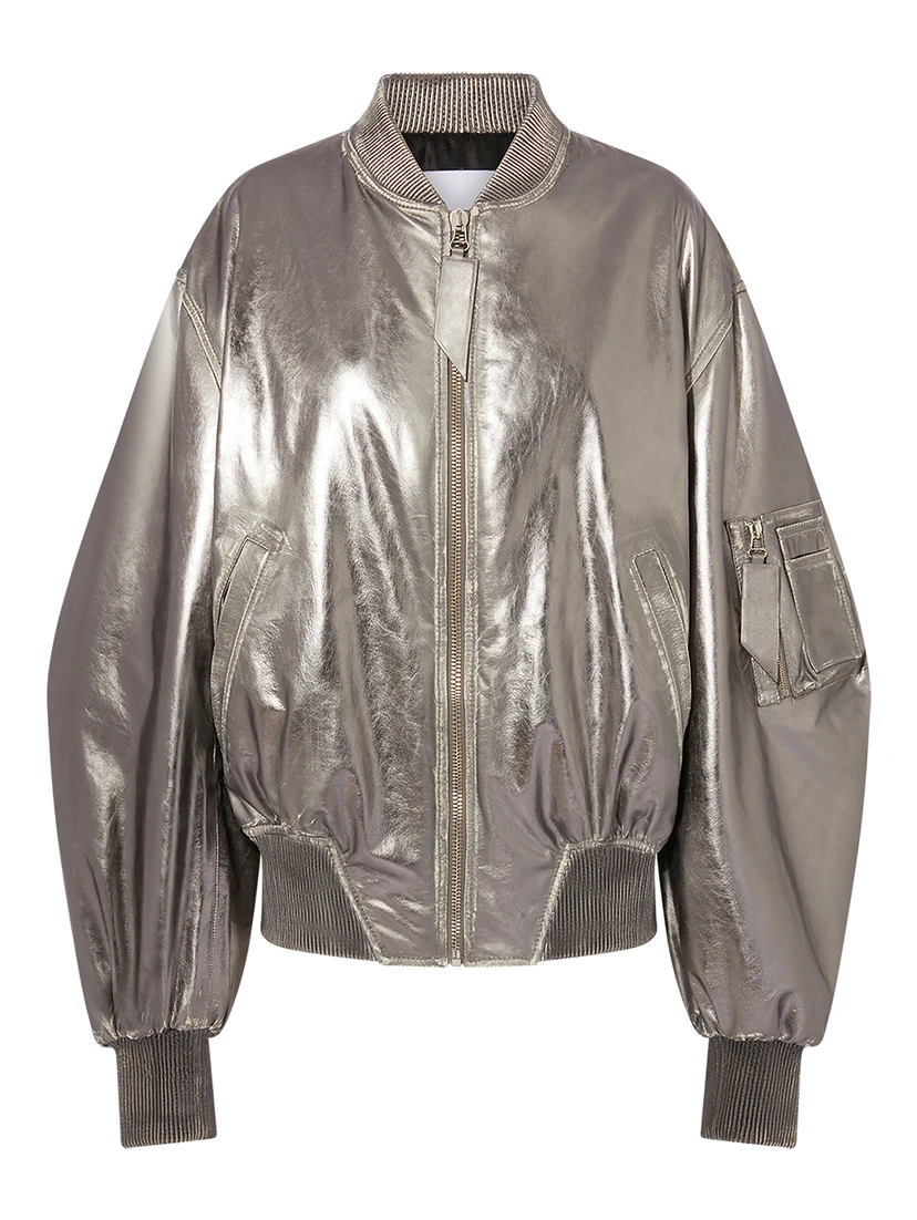 Anja metallic leather bomber jacket