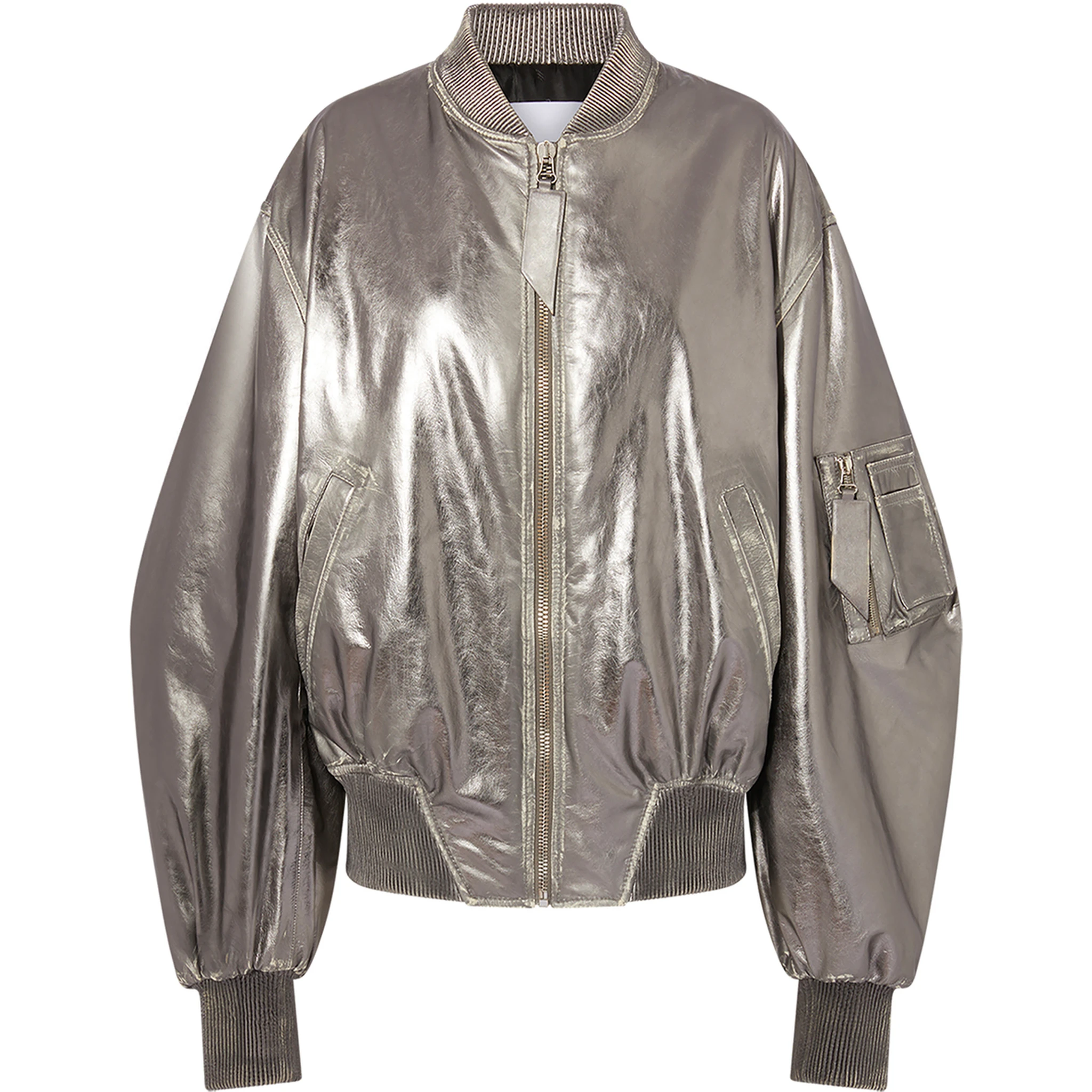 Anja metallic leather bomber jacket