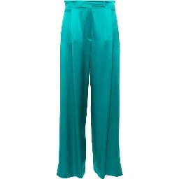 Wide-leg Silk Pants In Green