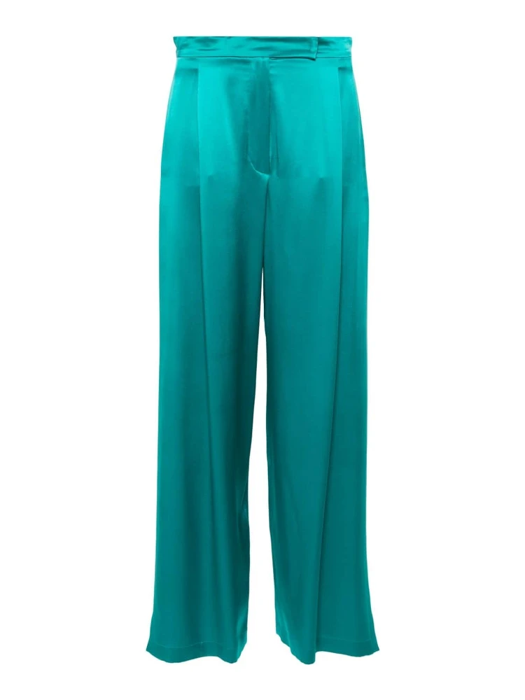 Wide-leg Silk Pants In Green
