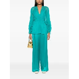 Wide-leg Silk Pants In Green