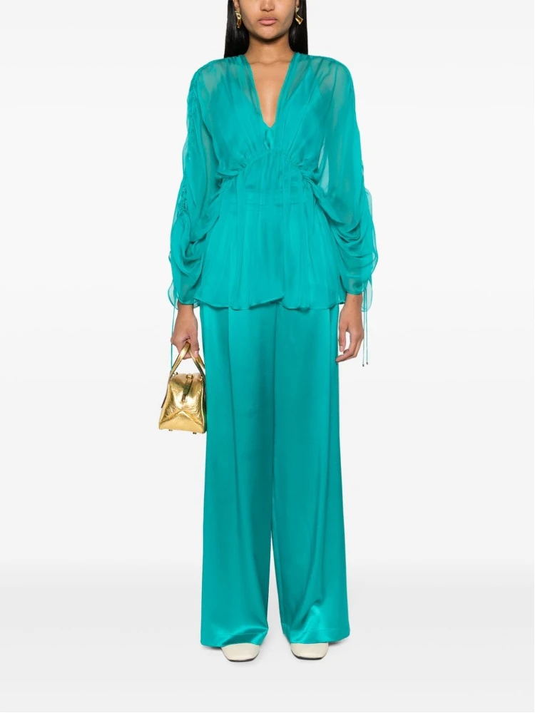 Wide-leg Silk Pants In Green alternative