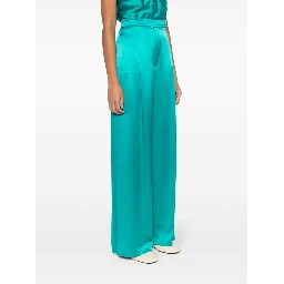 Wide-leg Silk Pants In Green