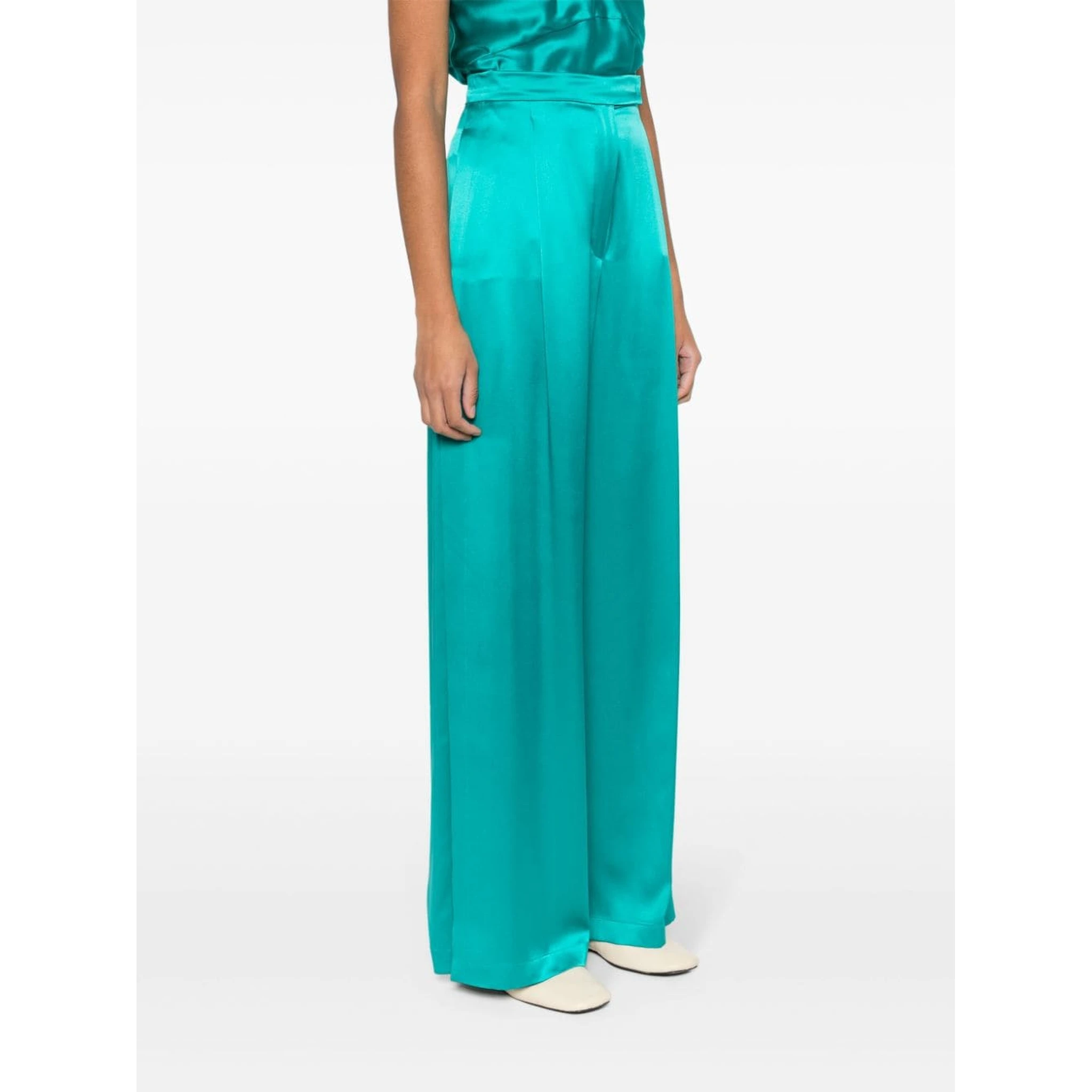 Wide-leg Silk Pants In Green
