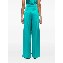Wide-leg Silk Pants In Green