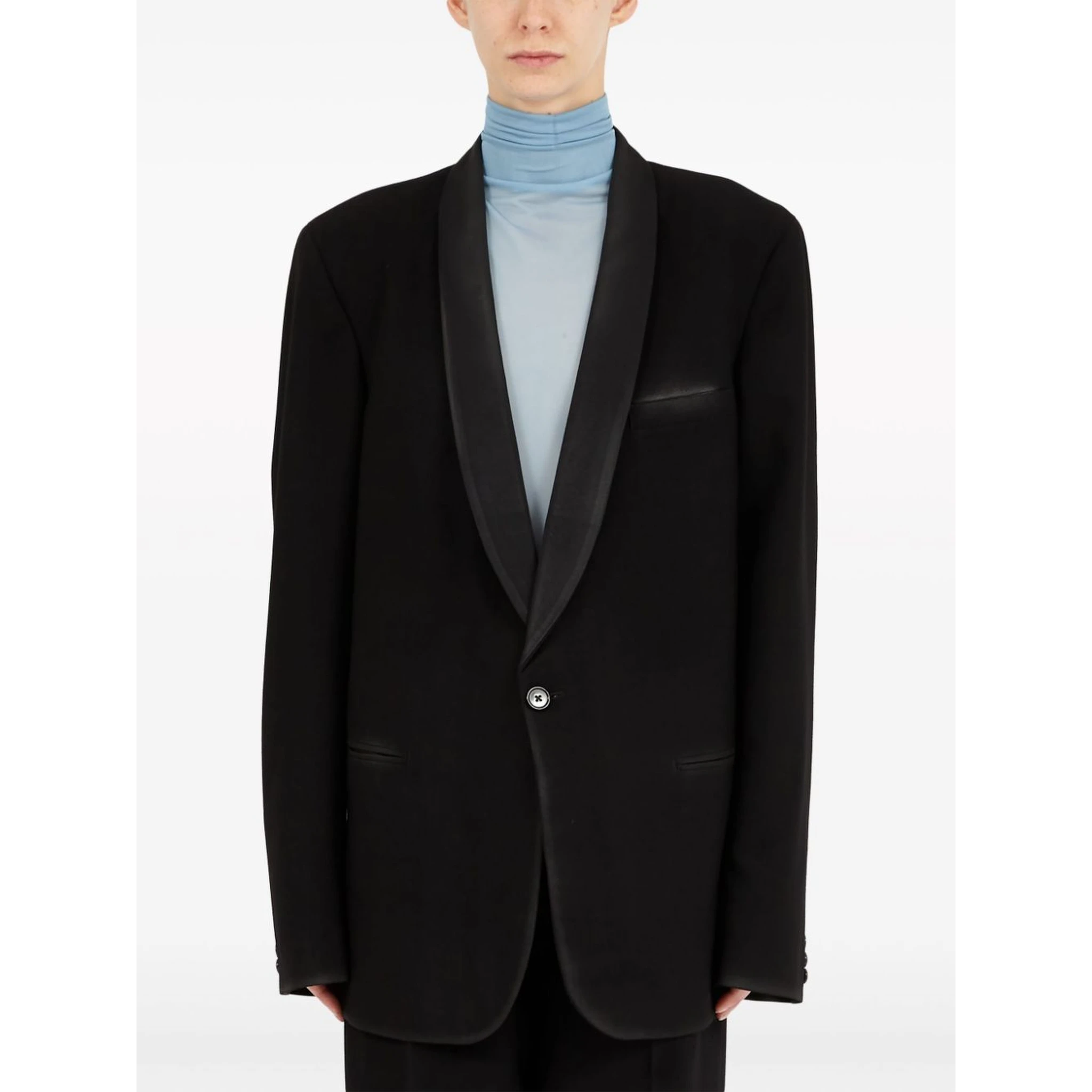 Wool Single-breasted Blazer Jacket In Black