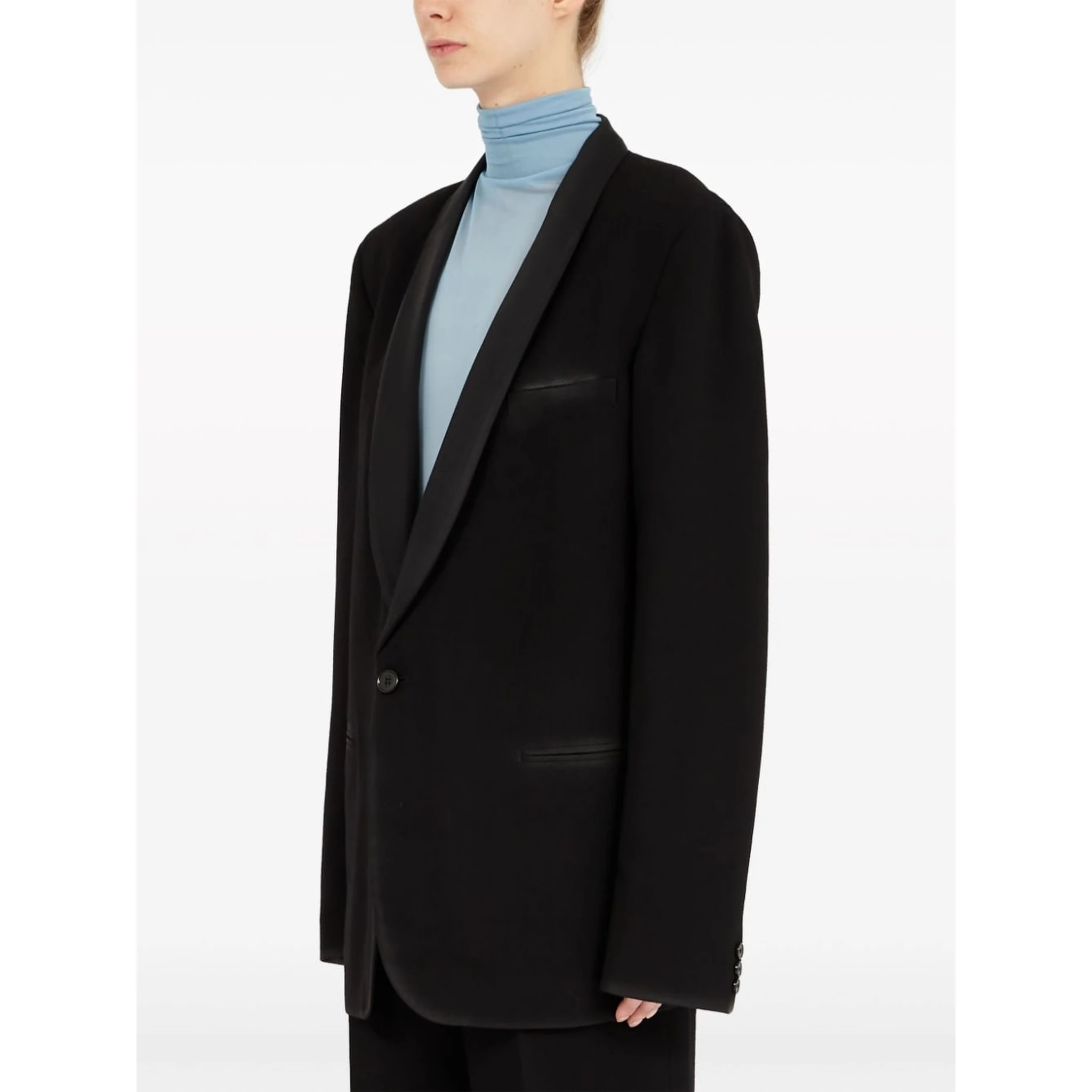 Wool Single-breasted Blazer Jacket In Black
