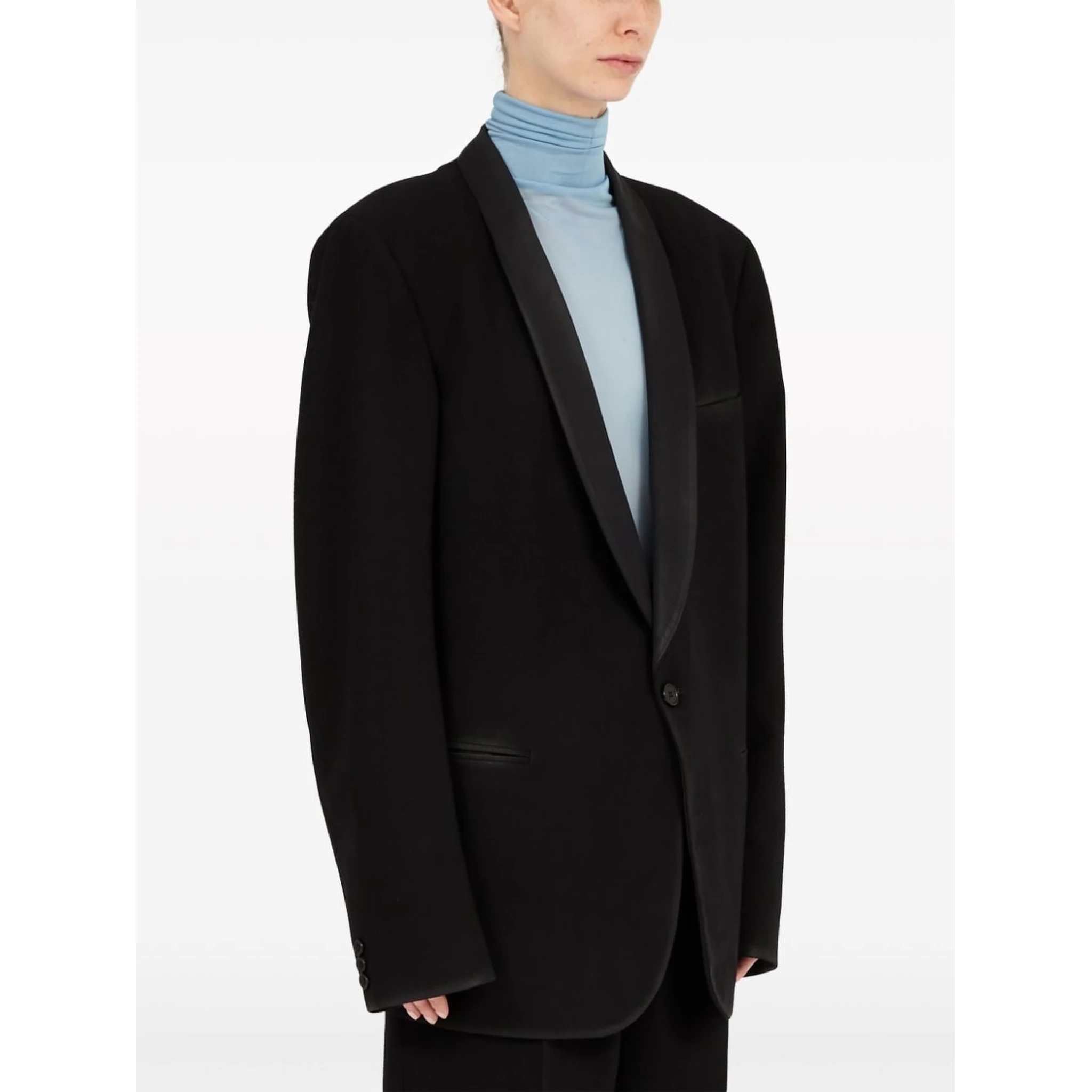 Wool Single-breasted Blazer Jacket In Black
