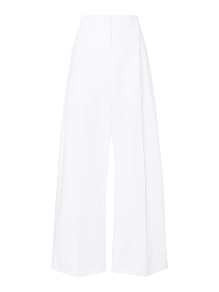 High-rise Cotton Trousers With Wide-leg Design In White