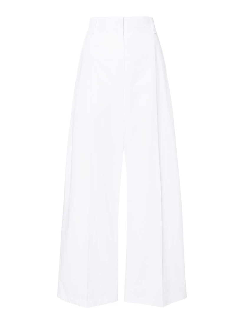 High-rise Cotton Trousers With Wide-leg Design In White