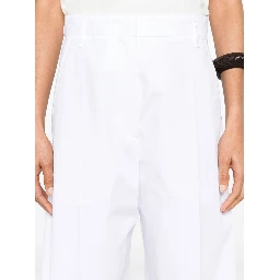 High-rise Cotton Trousers With Wide-leg Design In White