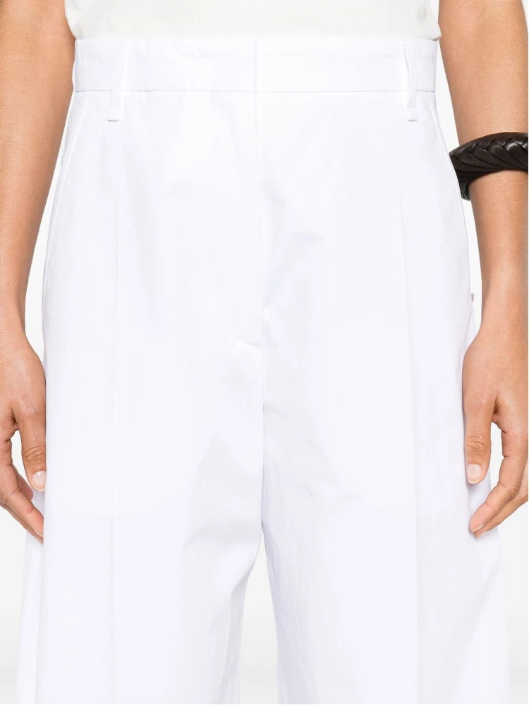 High-rise Cotton Trousers With Wide-leg Design In White alternative