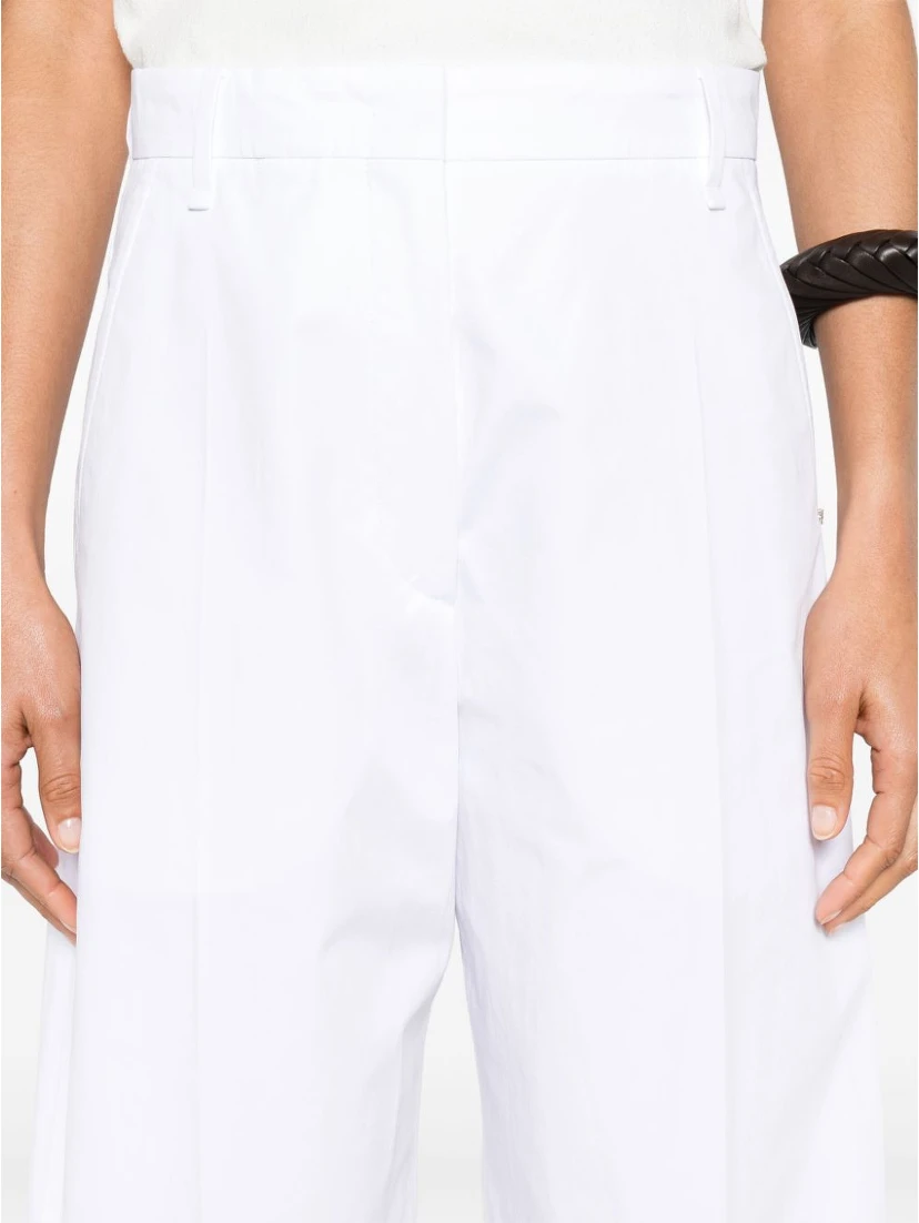 High-rise Cotton Trousers With Wide-leg Design In White