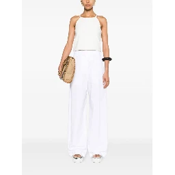 High-rise Cotton Trousers With Wide-leg Design In White