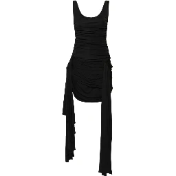 Draped Mini Dress With Side Train