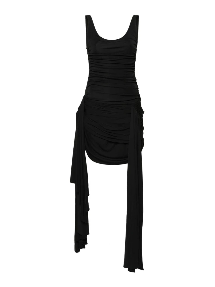 Draped Mini Dress With Side Train