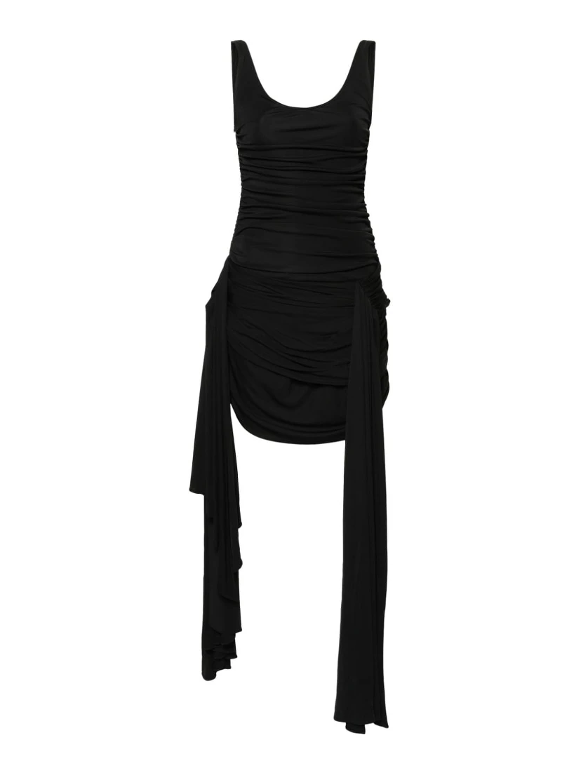 Draped Mini Dress With Side Train