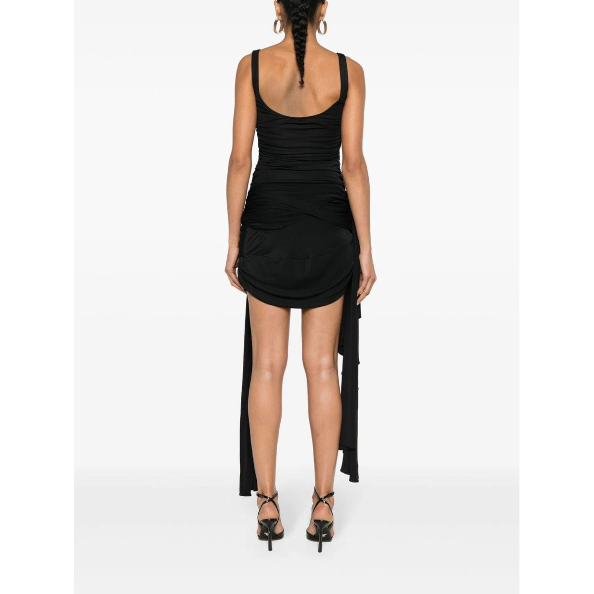 Draped Mini Dress With Side Train