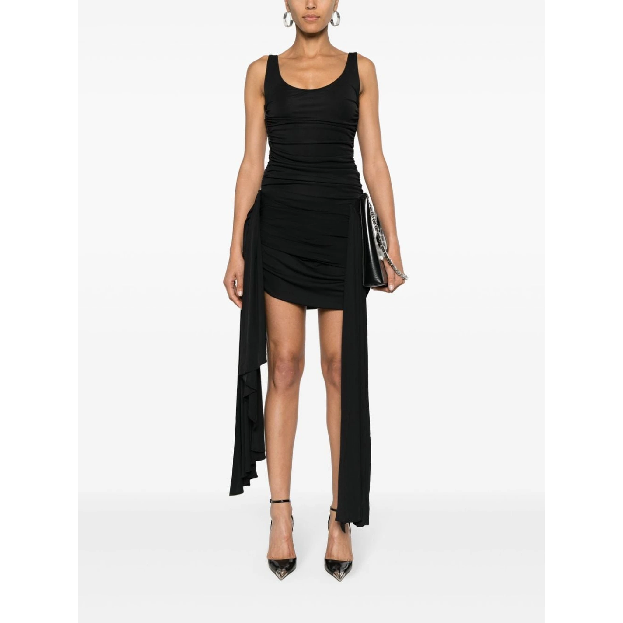 Draped Mini Dress With Side Train