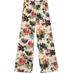 Floral Silk Straight Trousers
