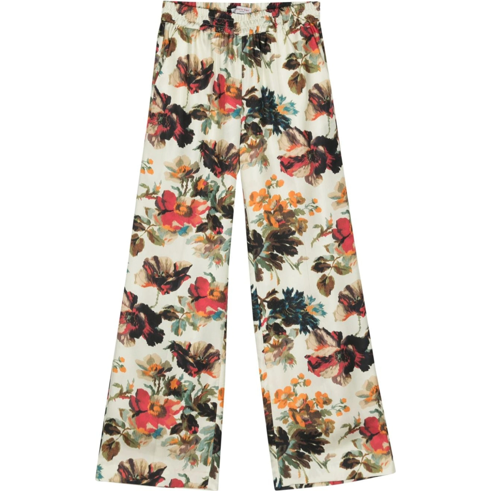 Floral Silk Straight Trousers