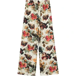 Floral Silk Straight Trousers