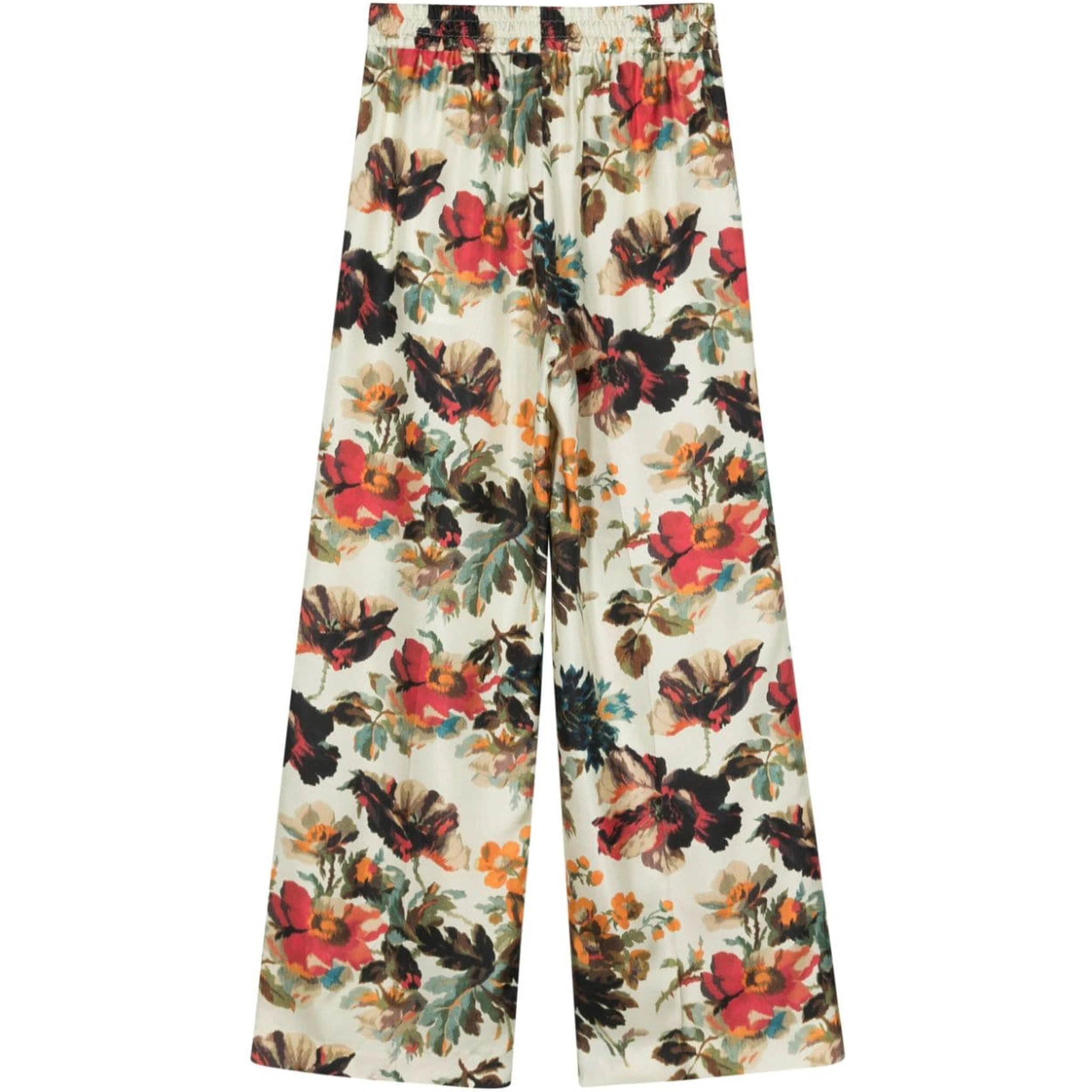 Floral Silk Straight Trousers